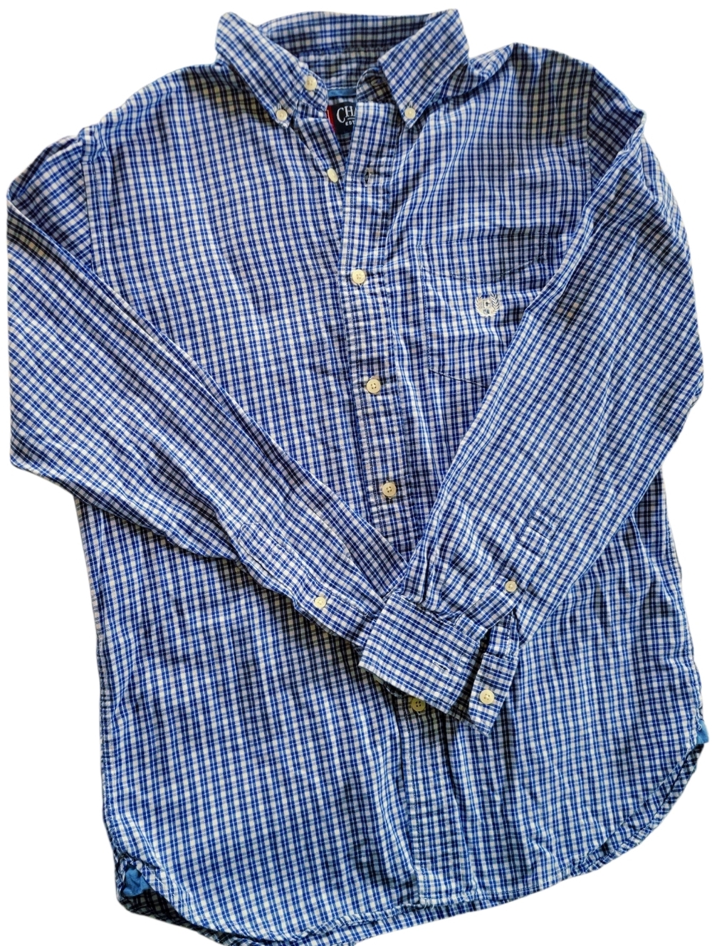 Chaps Performance Blue and White Plaid Button Down Shirt Men's Size Small